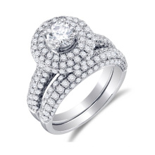 925 Silver Prong Set Round Diamond Engagement Ring and Wedding Band Set